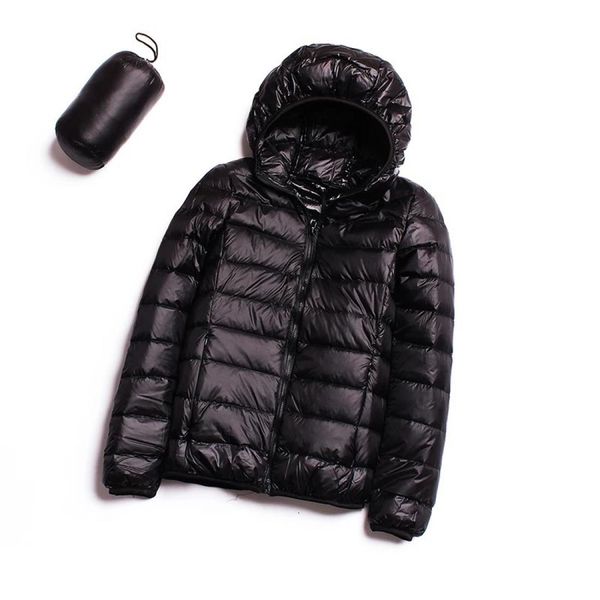 

casual ultra light white duck down jacket women autumn winter warm coat hooded parka sizexxl, Black