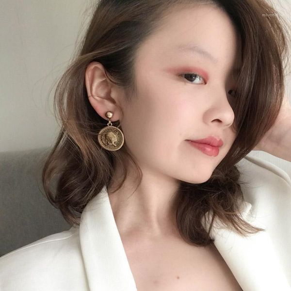 

ins new vintage coin dangle earrings for women head portrait drop earrings girls bijoux charming face 20201, Silver