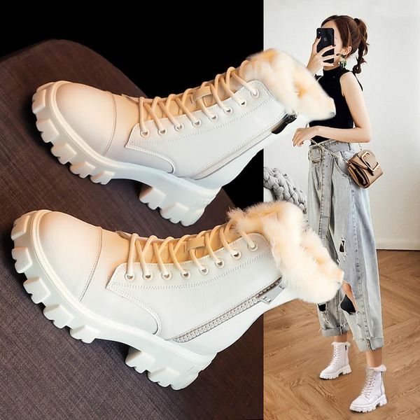 

boots ankle women winter warm fur shoes wedges snow 2021 lady plush for, Black