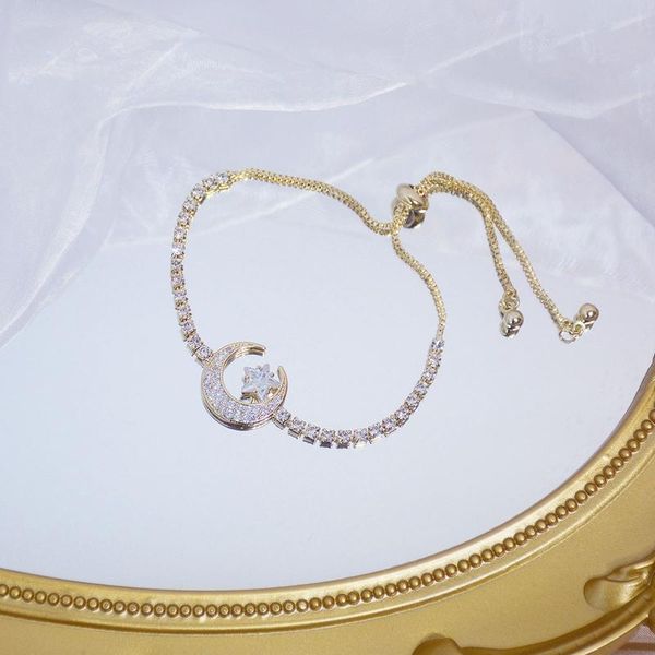 

korea exquisite luxury cubic zirconia star and moon lucky bracelet women fashion new gold chain jewelry gift, Black