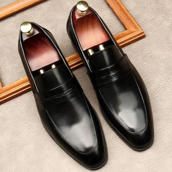 

dress shoes mens handmade party formal loafers men's brown black round head business wedding oxfords for men
