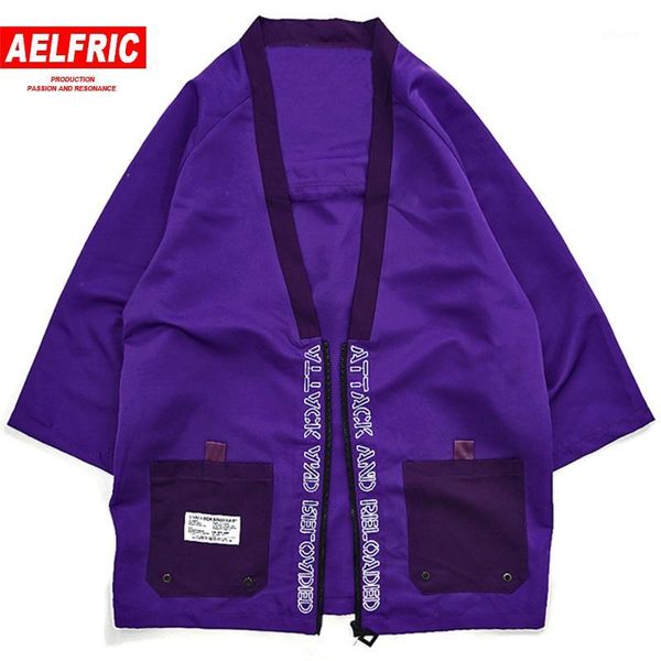 

kimono jackets men harajuku streetwear letter patch design coat hip hop jacket male v neck half zipper cardigan overcoat kj521, Black;brown