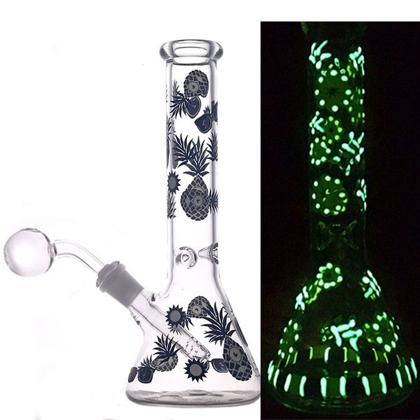 Glow In The Dark Beaker Bong 10.5 pollici Nuovo design Pipa ad acqua in vetro Cool Hand Dab Rig Oil Rig bong con ciotola di tabacco