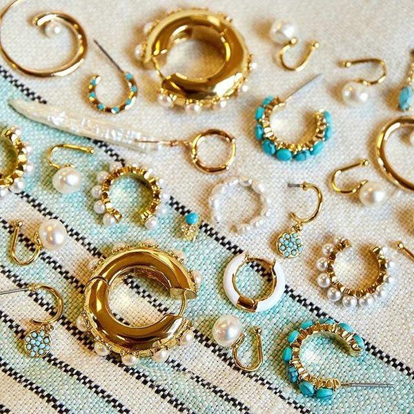 

модные boho круглый круг пронзительный huggie серьги для женщин мода имитация pearl цвета золота хооп серьги brincos bijoux, Golden;silver