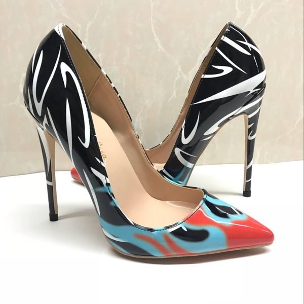 

shipment the of fashion women pumps casual designer printed in black patent leather high heels 12 cm  centimeters 3j9k