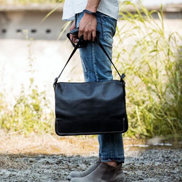 

2020 new casual handbag soft leather men's briefcase shoulder bag men simple messenger bag head layer cowhide male computer1