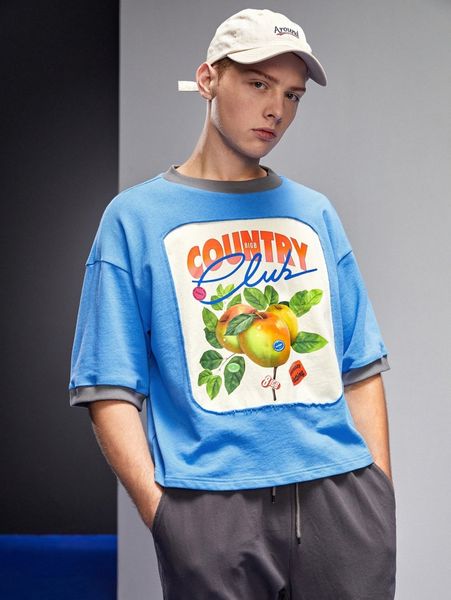 

x 8igb men apple & letter graphic drop shoulder tee i5tj#, White;black