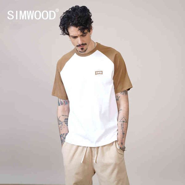 SIMWOOD 2021 Sommer Neue Oversize Kontrast Farbe T-shirts Männer Raglan Hülse Plus Größe Lose Tops Marke Kleidung SK130584 G1229
