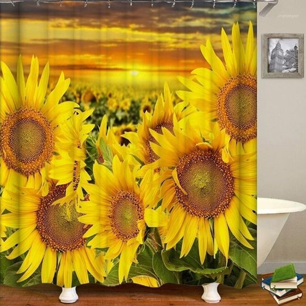 

1pc sunflower printing shower curtain modern natural plant pattern bathroom curtains non-slip mats home carpet bath mats1