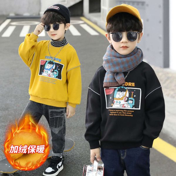 

middle 202 autumn cartoon plush school children's pullover korean boys' thickened long sve sweater, Black