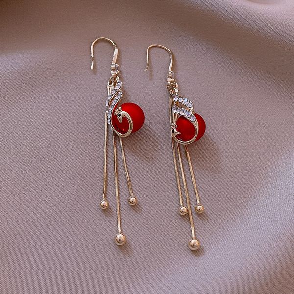 

2021 new arrival trendy geometric women dangle earring tassel red pearl earrings fashion earrings long jewelry, Silver