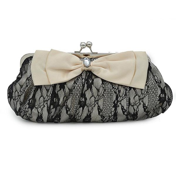 

women black lace shoulder handbags beige bow clutch bag big size 5.7 inches phone case bag fashion ladies party prom purse