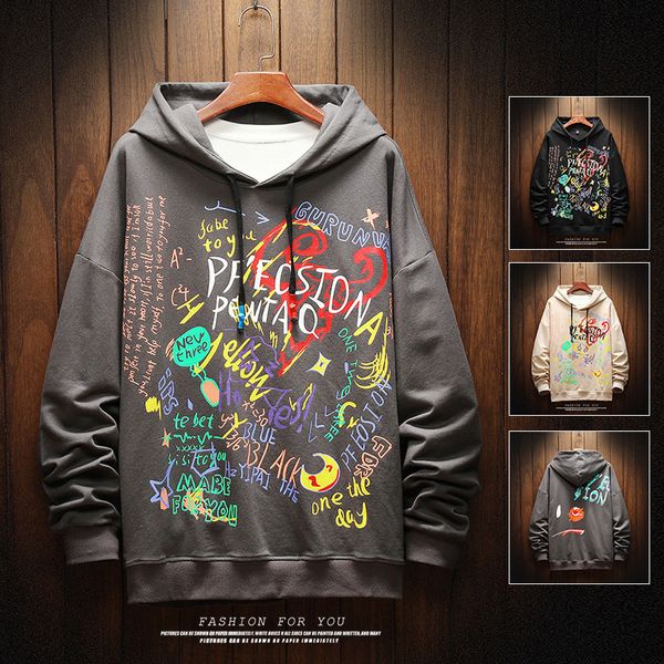 

2021 new cool letter print hoodies men graffiti pullover sweatshirts handwriting streetwear hoodie 5do9, Black