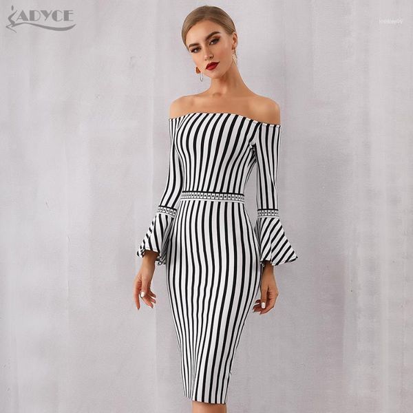 

adyce 2019 new summer women bandage dress flare sleeve white&black club dress vestido elegant celebrity evening party11, Black;gray