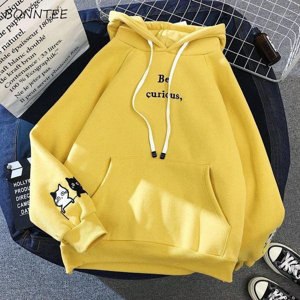 

womens hoodie women hooded solid thicker plus velvet warm cartoon letter embroidered pockets all-match soft leisure hoodies1, Black
