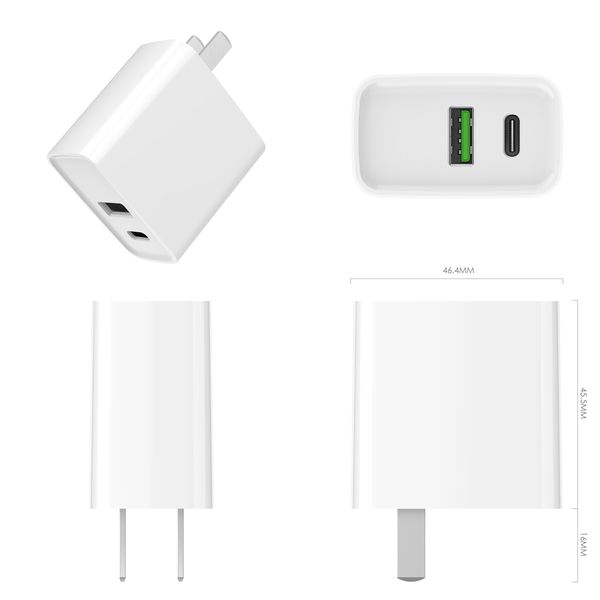 

usb c pd wall charger qc 3.0 fast charging 3.4a/20w dual ports, portable phone charger plug, compatible with iphone 12/ipad 2020/samsung/lg