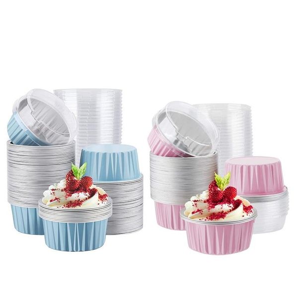 

100pcs 5oz 125ml disposable cake baking cups muffin liners cups with lids aluminum foil cupcake baking cups f wmtqyo