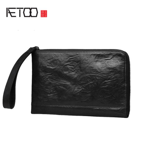 

hbp aetoo men's business casual handbag, leather simple personality leather handbag, men's trend zip perforated envelope bag, Red;black