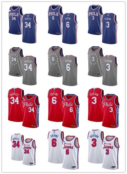 

mens womens youth philadelphia 76ers 3 allen iverson 34 charles barkley 6 julius erving custom basketball jerseys blue red, Black;red