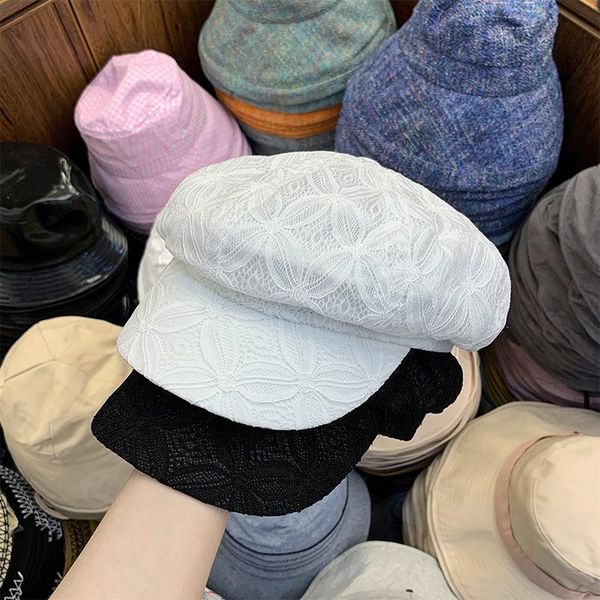 

202006-yx h011 flower embroidery leisure octagonal hat women visors cap, Blue;gray