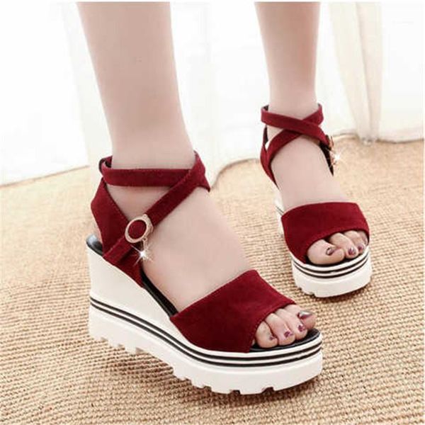 

peep toe wedges high heel platform sandals women 2021 summer shoes woman fashion rhinestone bling buckle strap female shoes1, Black