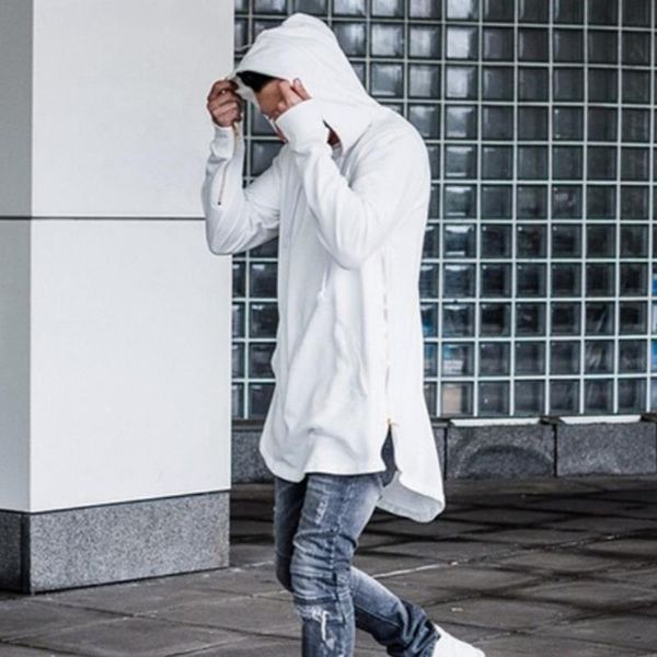 

2020 men long black hoodies sweatshirts feece extra long side zip longline hip hop elongated for men hoody streetwear