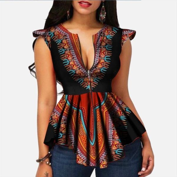 

blouse women 2020 sleeveless tunics plus size women blouses fashion 2020 summer elegant zipper printed female summer elegant, White