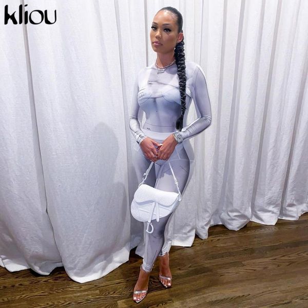 

kliou print color match двухструктура набор женщин сексуальный боди леггинсы slim streetwears co-ord ordfits женская партия clubwear одежда, Gray