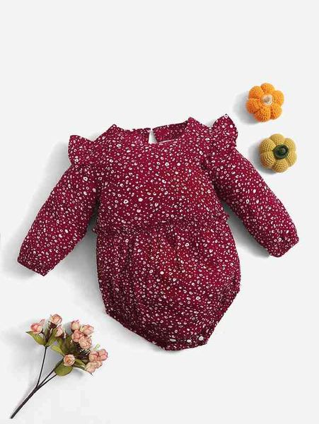

baby allover print ruffle trim bodysuit she, Blue