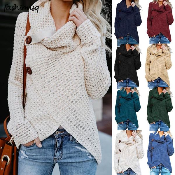 

women's sweaters women buttons and turtleneck pullovers long sleeve irregular knitted loose pullover ladies fall sweater fashion, White;black