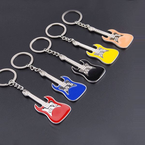

enamel 5 keychain colors guitar musical instrument chain key ring bag charms new fashion jewelry accessories drop ship 2, Silver