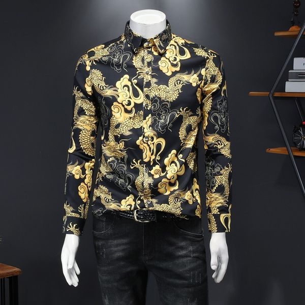 

men's shirts 5xl shirt discount casual novelty shirts jersey full sleeves fashion dragon print long sleeve shirt sport, White;black