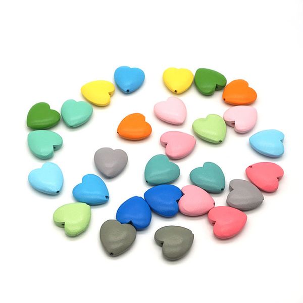 

50pcs 25mm mix color heart shape natural wood beads diy baby molars jewelry necklace bracelet loose love wooden bead, Black