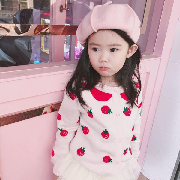 

autumn strawberry printing cotton sweater baby children clothing boys girls knitted cardigan sweater kids spring wear wmtshp, Blue