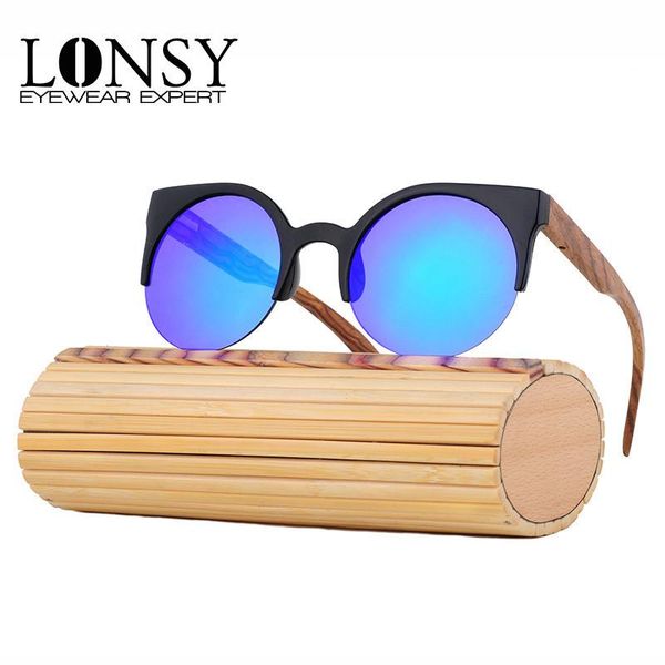 

sunglasses lonsy fashion handmade half frame bamboo women men brand vintage wood sun glasses ls5018, White;black