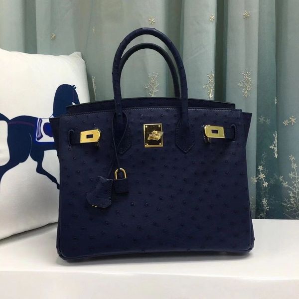 

25cm ostrich handbag brand bag fully handmade quality real ostrich skin 8colors wax stitching gold silver hardware whosale price