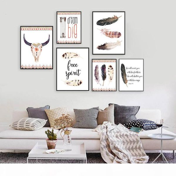 

watercolor feather wall art canvas poster prints nordic quote painting scandinavian decorative pictures for living room