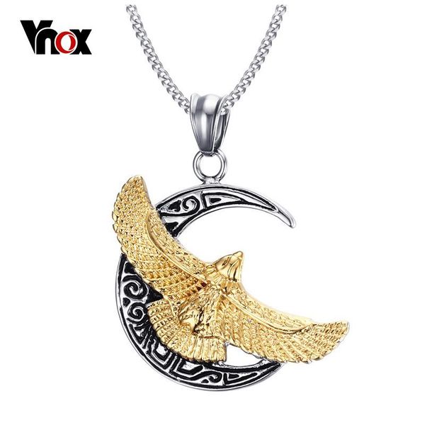

vnox men's punk hawk necklace gold-color eagle pendant biker necklace 24inch chain homens colar, Silver