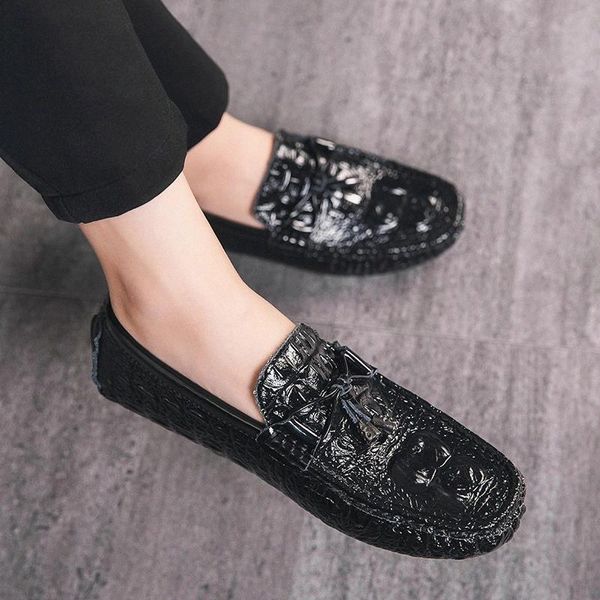 

genuine leather casual loafers slip on men's moccasins men shoes mocassin homme footwear man iders shoes #ab4t, Black