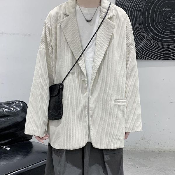 

pleated blazer men's fashion solid color business casual dress jacket men streetwear wild loose korean suit jackets mens s-xl1, White;black
