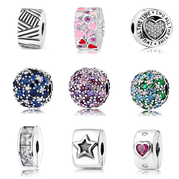 

2019 fashion charms round clips lock beads real 925 sterling silver bead fit original jiuhao bracelet bangles jewelry making q1218, Black