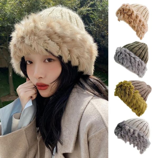 

women girls french style faux wool plush beret cap vintage leopard print winter warm fashion artist painter knitted beanie hat, Blue;gray