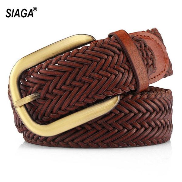 

ladie's braid leather belt decoration genuine needle buckle patchwork woven belts for women jeans 3.8cm width fco159, Black;brown
