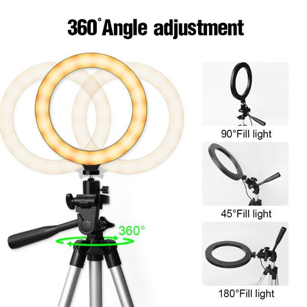 

10inch led ring light fill-in lamp dimmable 3 lighting modes metal tripod stand +smartphone holder for youtube live streaming