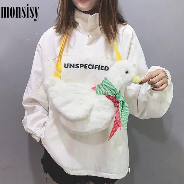 

shoulder bags monsisy winter plush bag for women purse and handbag girl wallet ladies crossbody/messenger cartoon duck bolso
