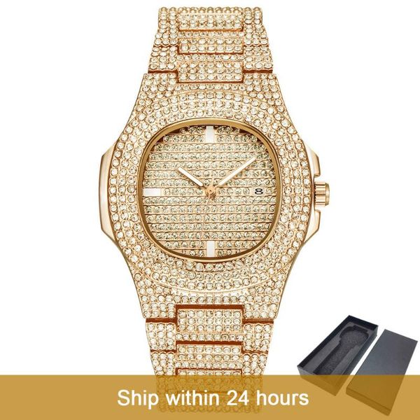 

dropshipping ice-out bling diamond luxury watch men gold hip hop iced out watch men gold quartz watches stainless steel relogio