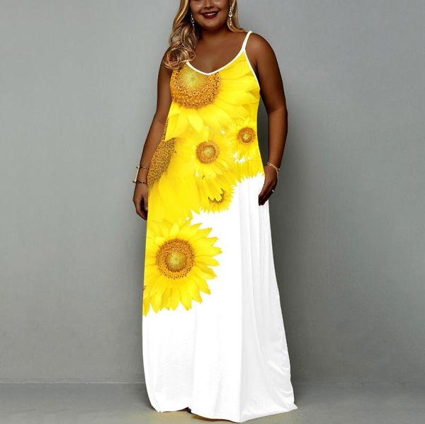 

casual dresses women spaghetti strap maxi dress floor length sleeveless yellow floal print 2021 summer beach long wholesale lots, Black;gray