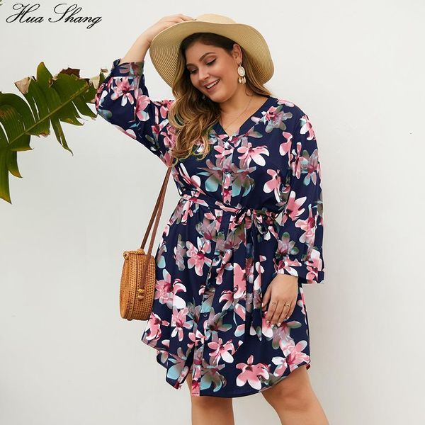 

plus size floral dress women summer v neck long sleeve pockets casual midi dresses big size ladies boho beach dress, Black;gray