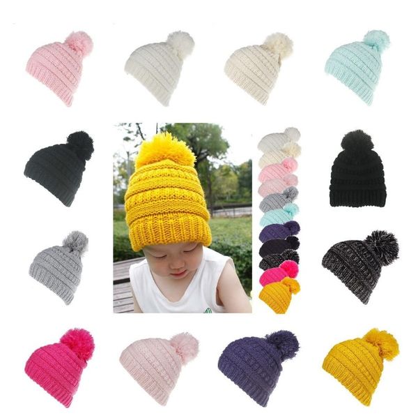 

pompom newborn baby hat cap knitted warm winter hats for kids trendy hats winter knitted fur poms beanie slouchy outdoor hats kka7525 8jh5r, Yellow