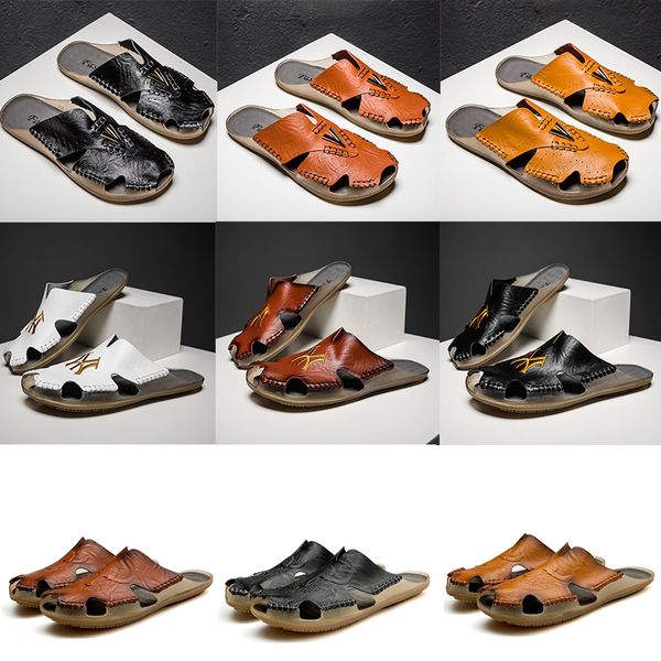 Hot New Sandals Mullers Slippers Designer Marca de Luxo Homens Verão Crocodilo Padrão Mensinhos Mensas Genuíno De Couro Flats Sandálias Praia Sapatos Grande Tamanho 38-48